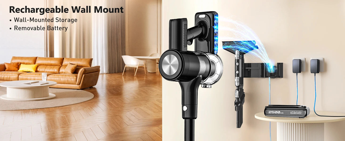 SUXIANGVAC Cordless Stick Vacuum Cleaner — 500W 55Kpa, 55-Min Runtime, Anti-Tangle, HEPA, Self-Standing