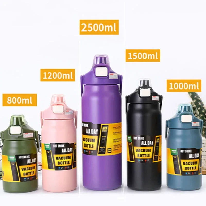Large Capacity Vacuum Thermos Bottle with Handle & Straw – 304 SS, 6–12Hr Insulated, 800ml–1500ml, 16 Colors