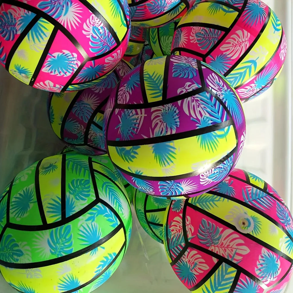 Inflatable Beach Volleyballs – Tropical Leaf Print PVC Pool Toys for Adults & Kids, Summer Outdoor Sports