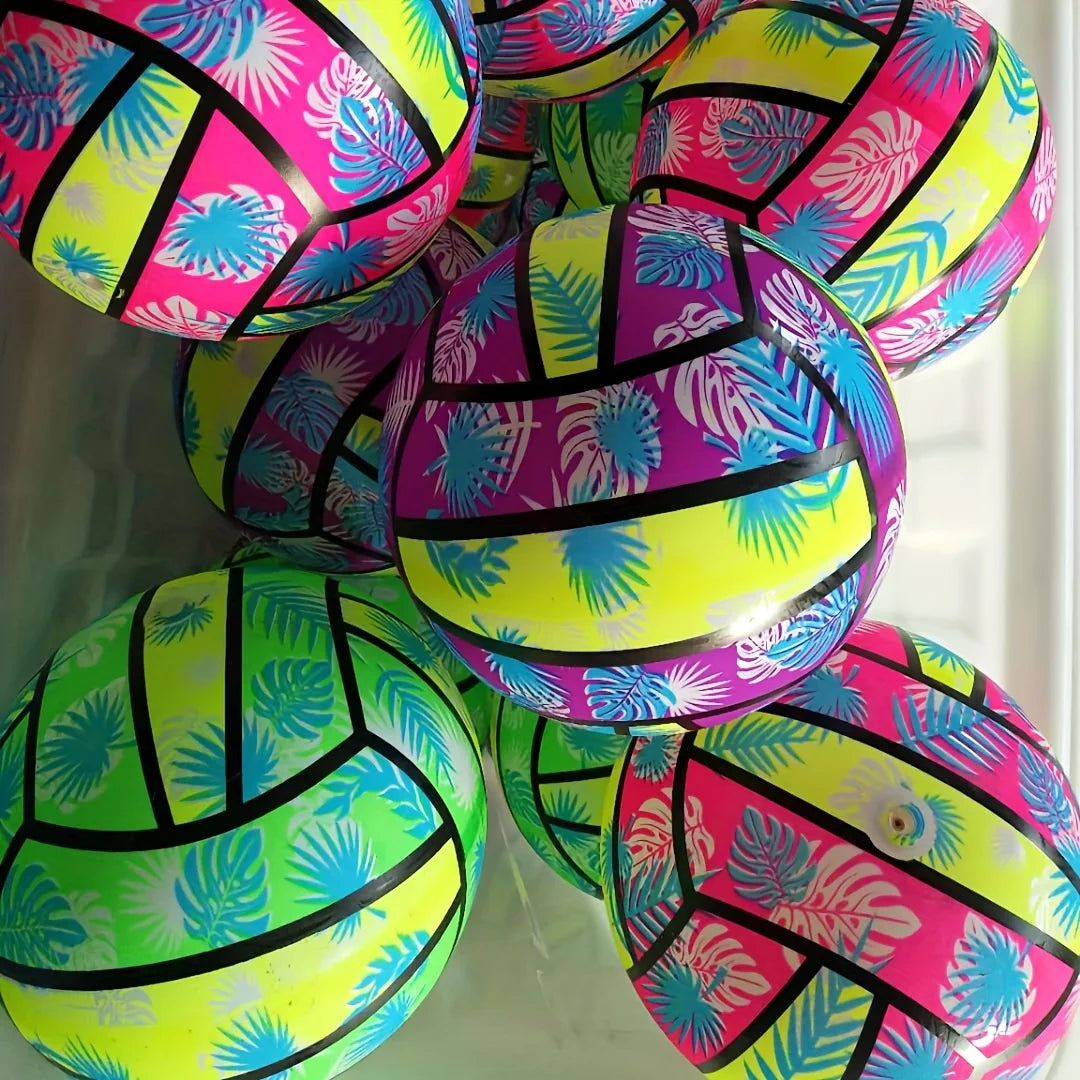 Inflatable Beach Volleyballs – Tropical Leaf Print PVC Pool Toys for Adults & Kids, Summer Outdoor Sports