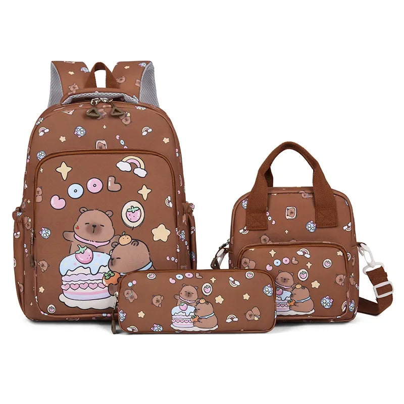 Capybara Backpack Set – Three-Piece Nylon School Set