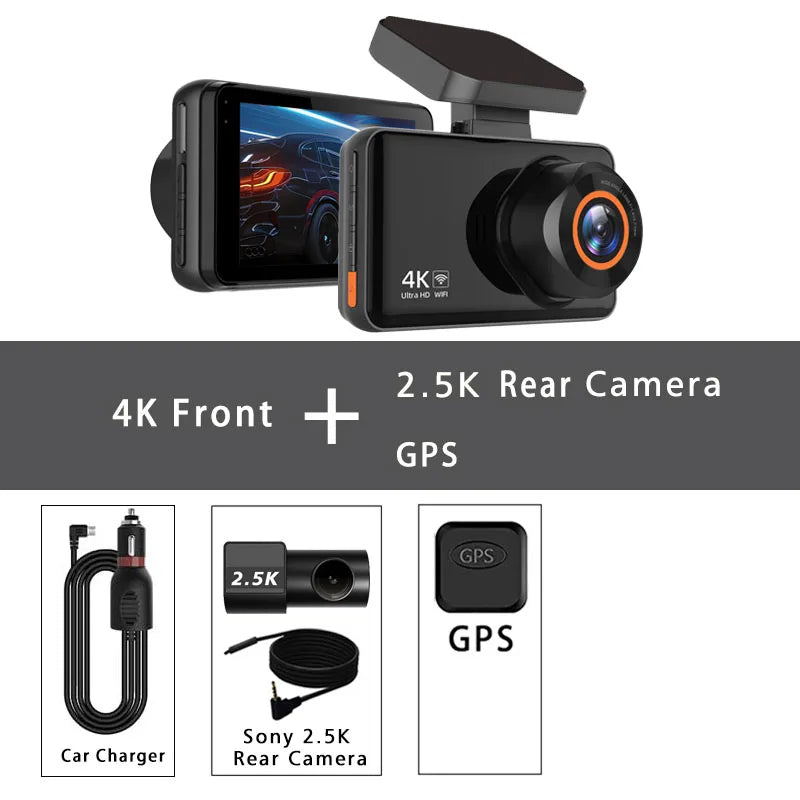 UHD 4K+2.5K Dual Lens Dash Cam – WiFi, GPS, WDR Night Vision, Mini Car DVR Black Box
