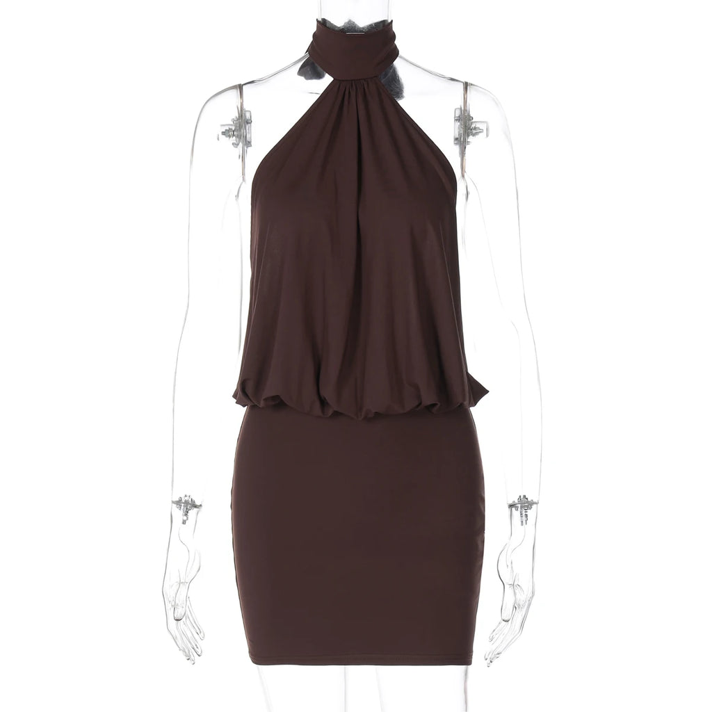 Hugcitar Halter Backless Bandage Ruched Mini Dress – Sexy Slim Bodycon Party & Club Dress