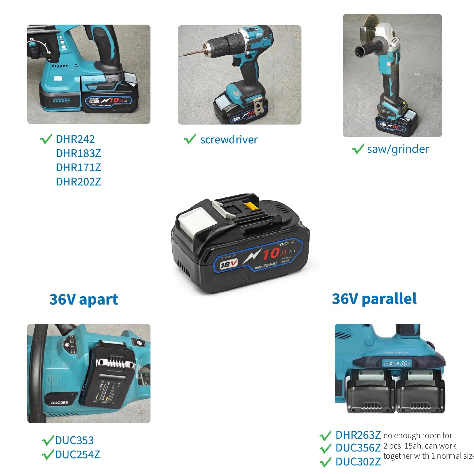 TPCELL PD100W Makita 18V Replacement Battery – 8Ah/10Ah Li-ion with USB-C Connector & 21700 Tabless Cells