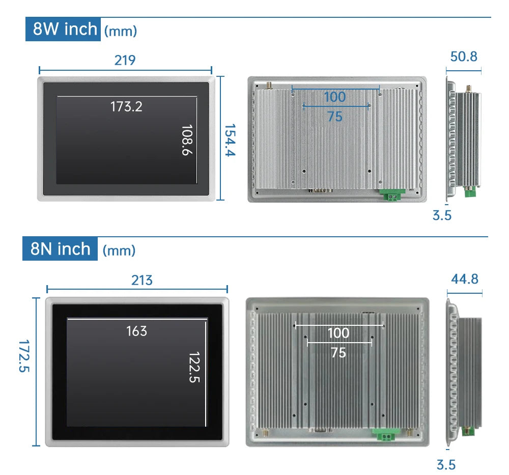 TouchWo IP65 Industrial All-in-One PC – 8" to 21.5" PCAP Touch, 1080p, Win10, Embedded/Wall Mount
