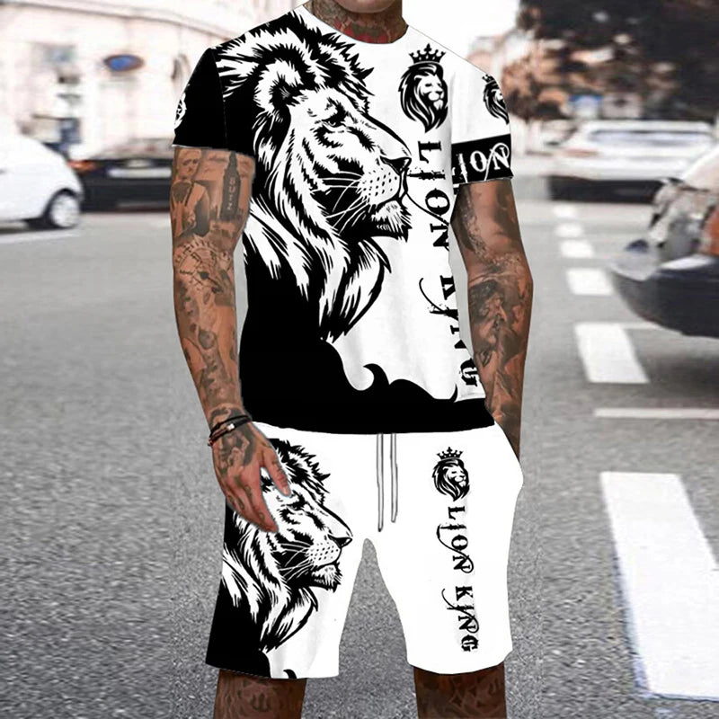 Men's 3D Tiger Print O-Neck Short Sleeve T-Shirt & Shorts Set – Cool Personalized Streetwear