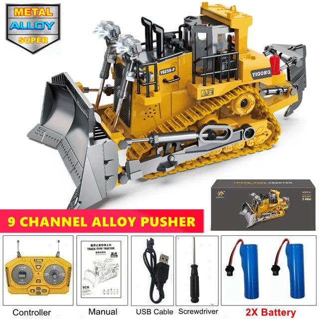 1:20 Scale 4WD RC Excavator Dump Truck Bulldozer – Alloy Construction Vehicle with Lights & Sound