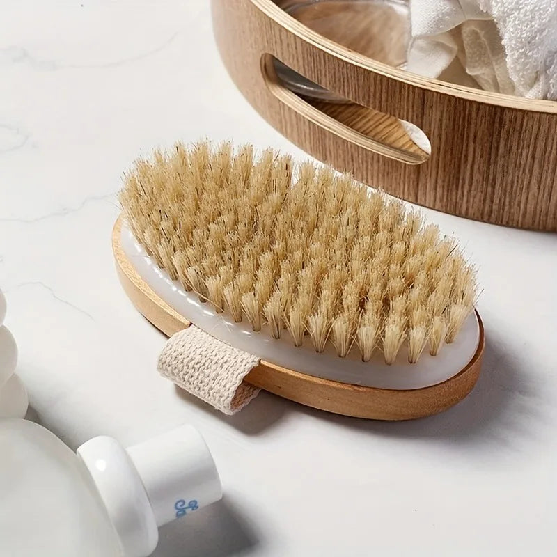 Natural Bristle Body Spa Brush – Wet & Dry Skin Soft Bath Massager