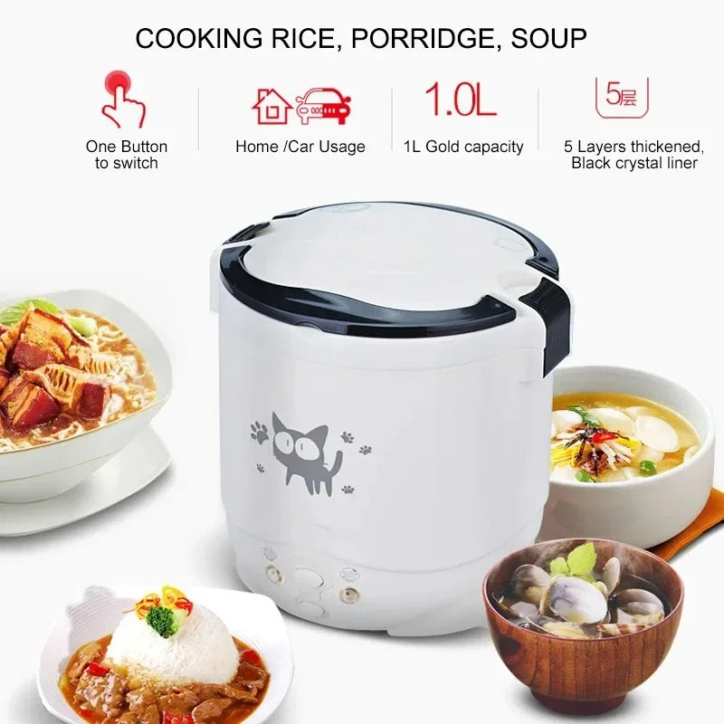 Portable Electric Mini Rice Cooker – 12V/24V/220V MultiCooker for Car, Truck & Home