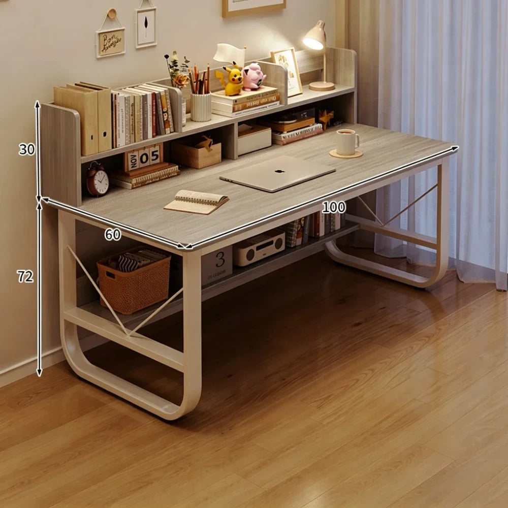 Minimalist Writing & Computer Desk with Storage — Metal Frame Wood Desktop, Multiple Colors