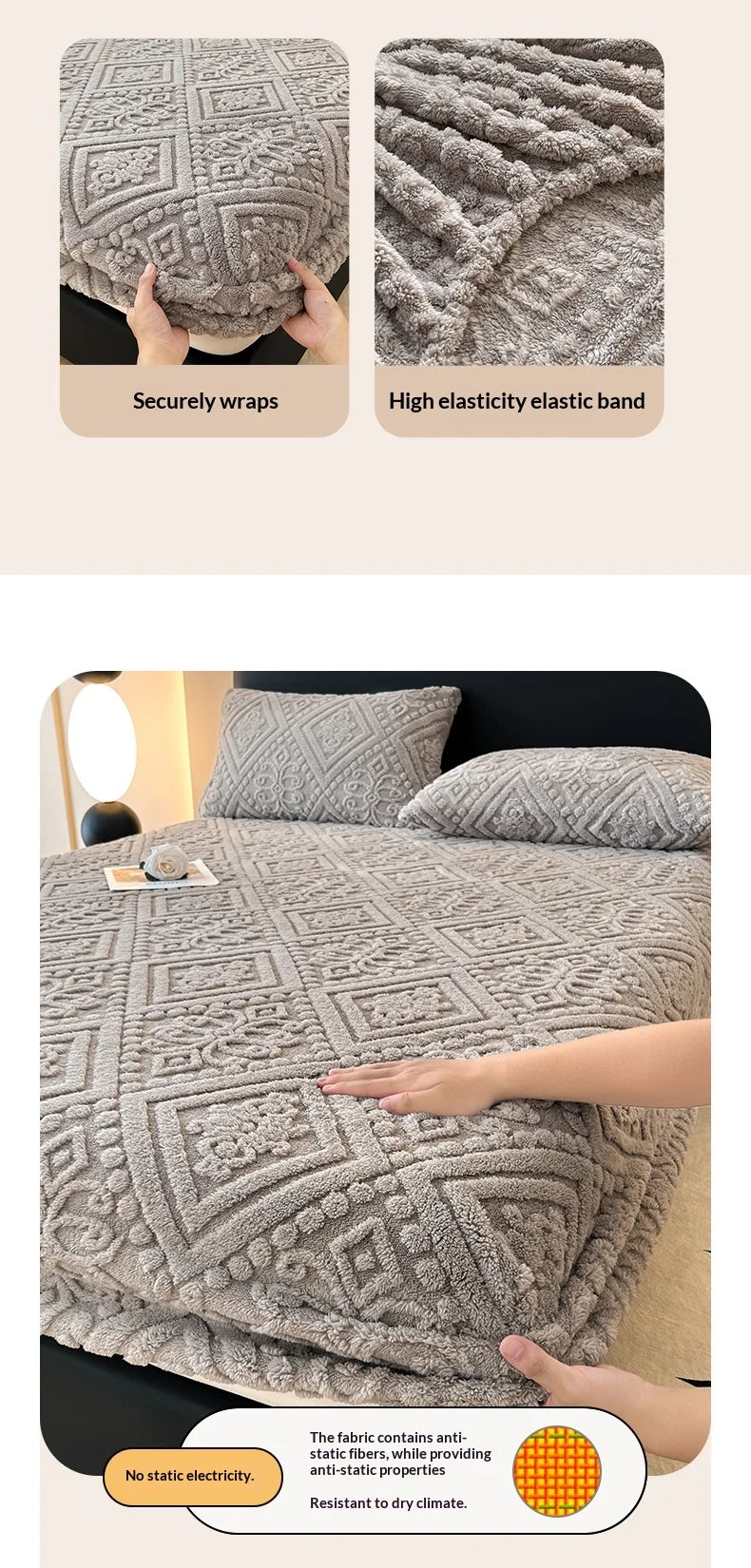 Winter Coral Plush Mattress Cover – High Elasticity Anti-Slip Breathable Bed Sheet