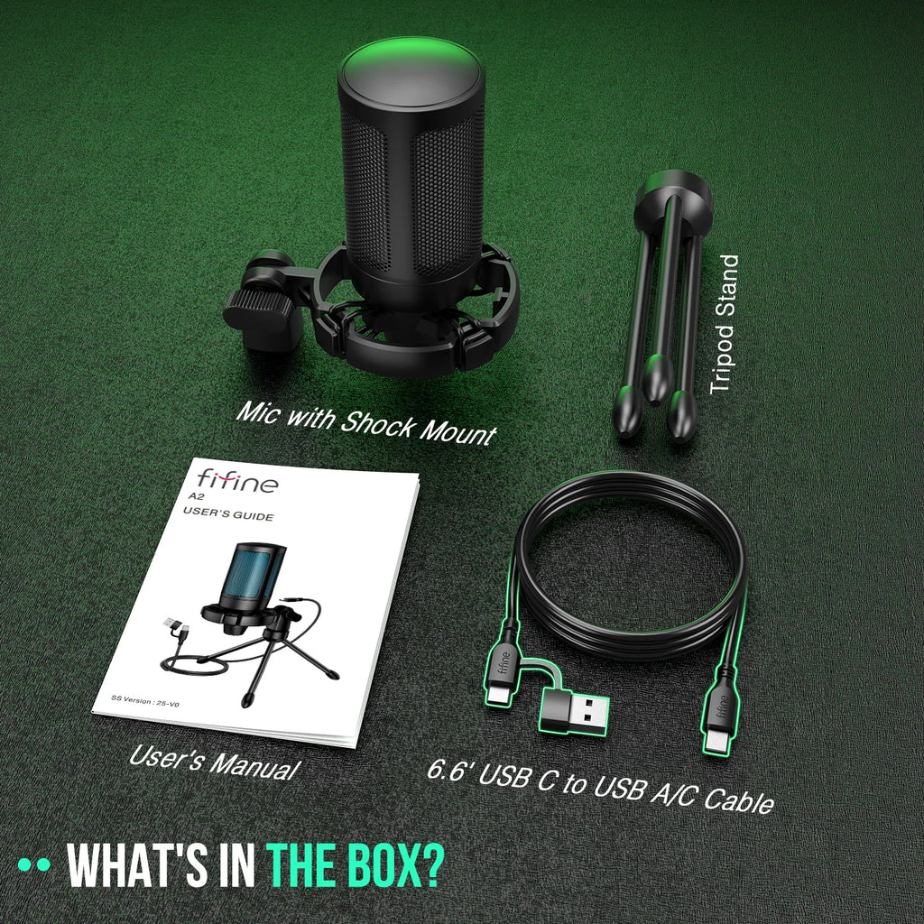 AmpliGame RGB USB Gaming Microphone with Mute — FIFINE A2