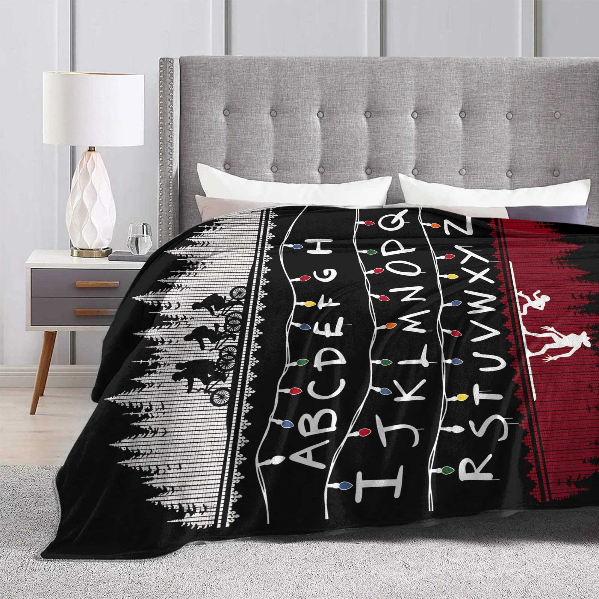 Stranger Things Alphabet Lights Flannel Throw Blanket – Soft, Anti-Pilling, 4 Sizes
