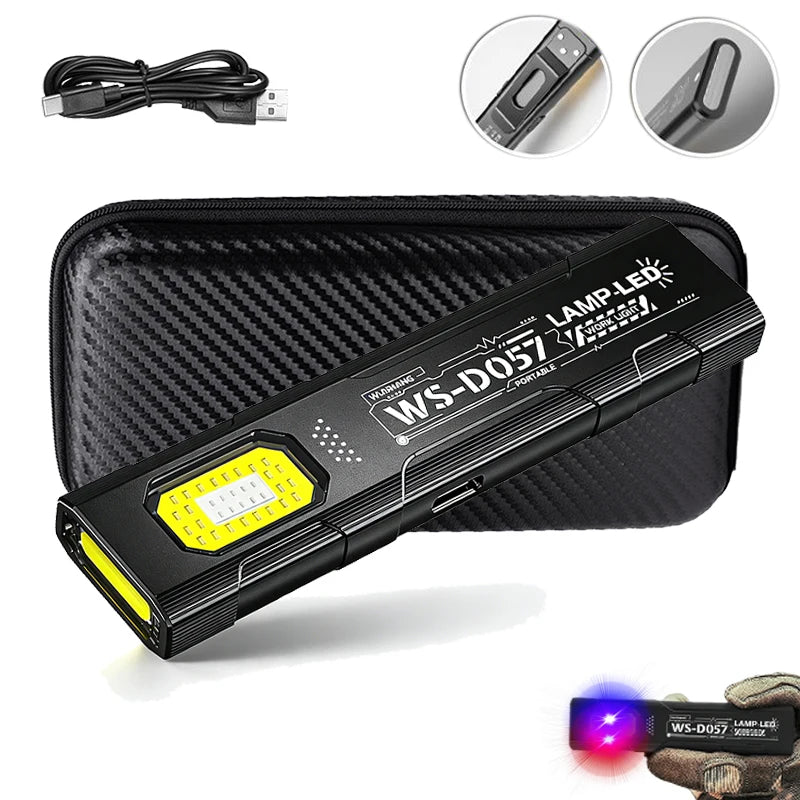 550 Lumen EDC USB-C Flashlight – COB Side Light, Red & Blue Modes, Pen Clip Outdoor Torch