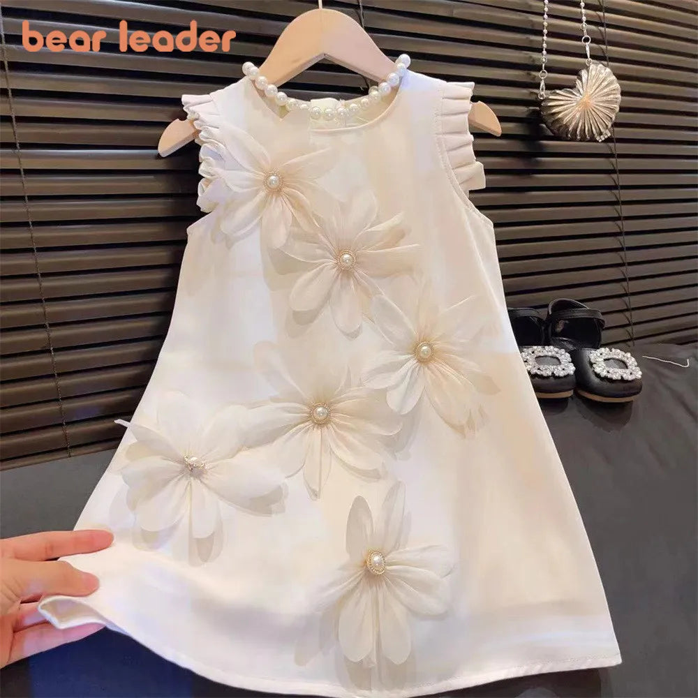 Girls 3D Flower Princess Dress — Elegant Wedding & Party Dress (2–7 Years)