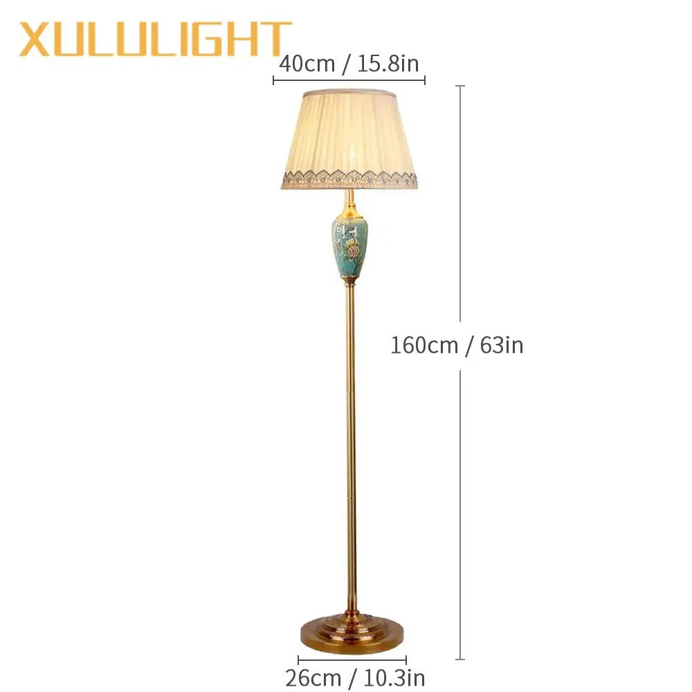 Ceramic Floor Lamp – Fabric Shade & LED Lighting