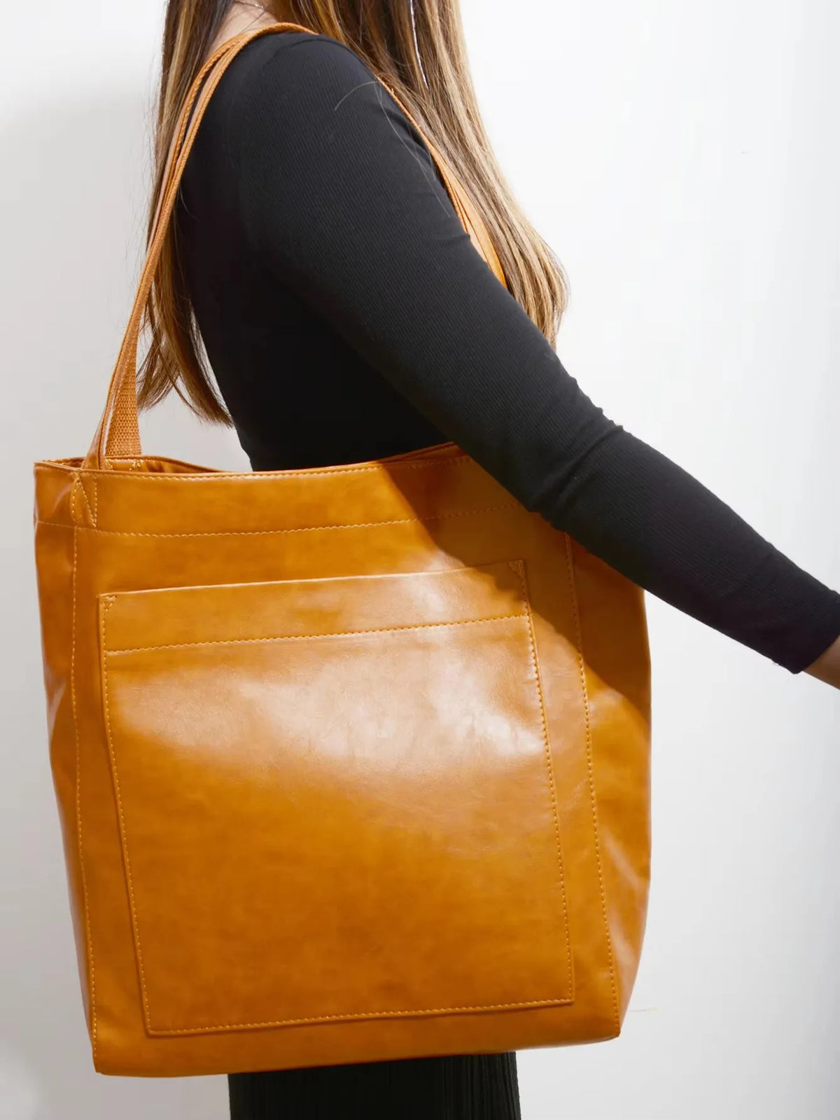 SNOWJENNY Retro Waxed PU Large Tote Bag – Commuter Shoulder Handbag with Pockets for Women