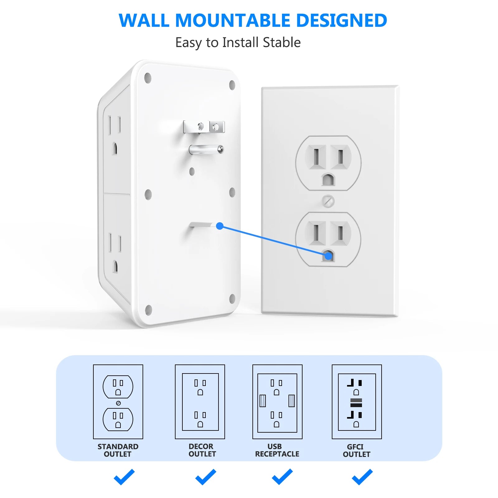 Multi-Socket Wall Outlet Extender — Surge Protected Power Strip with USB Ports
