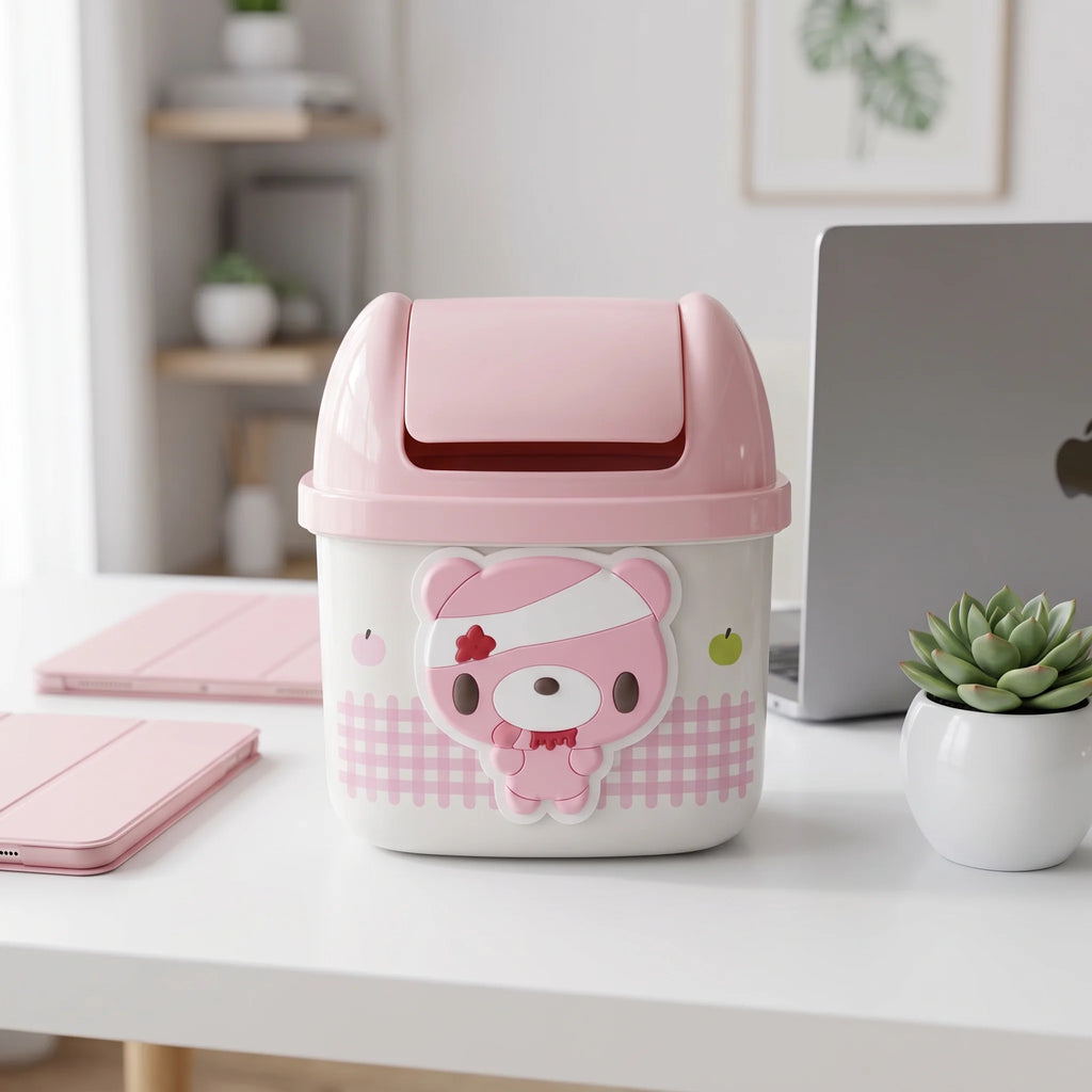 Pink Bear Mini Desktop Trash Can