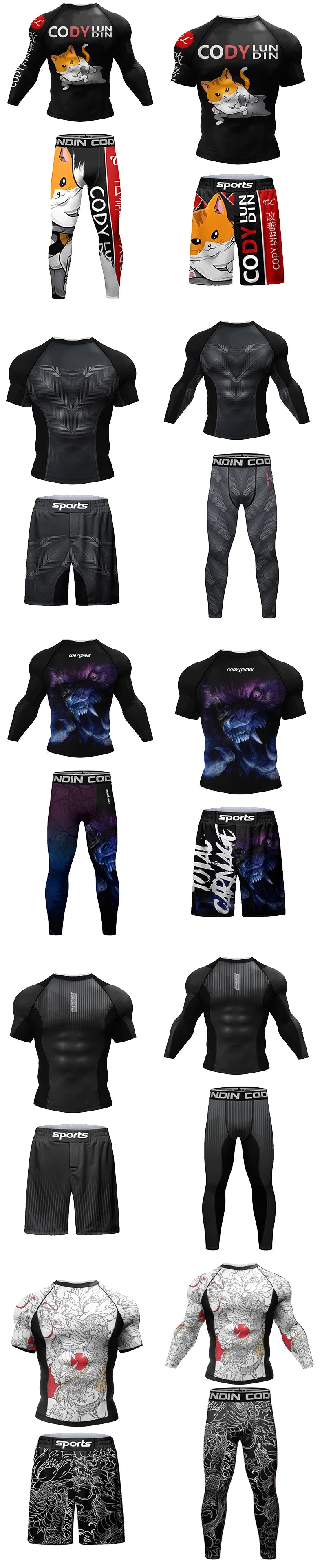 MMA BJJ Rash Guard 3D Print Compression T-Shirt & Pants – Durable Boxing Jogging Tracksuit