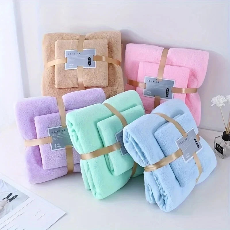2-Piece Super Soft Coral Velvet Bath Towel Set – Highly Absorbent, Hotel & Spa Quality