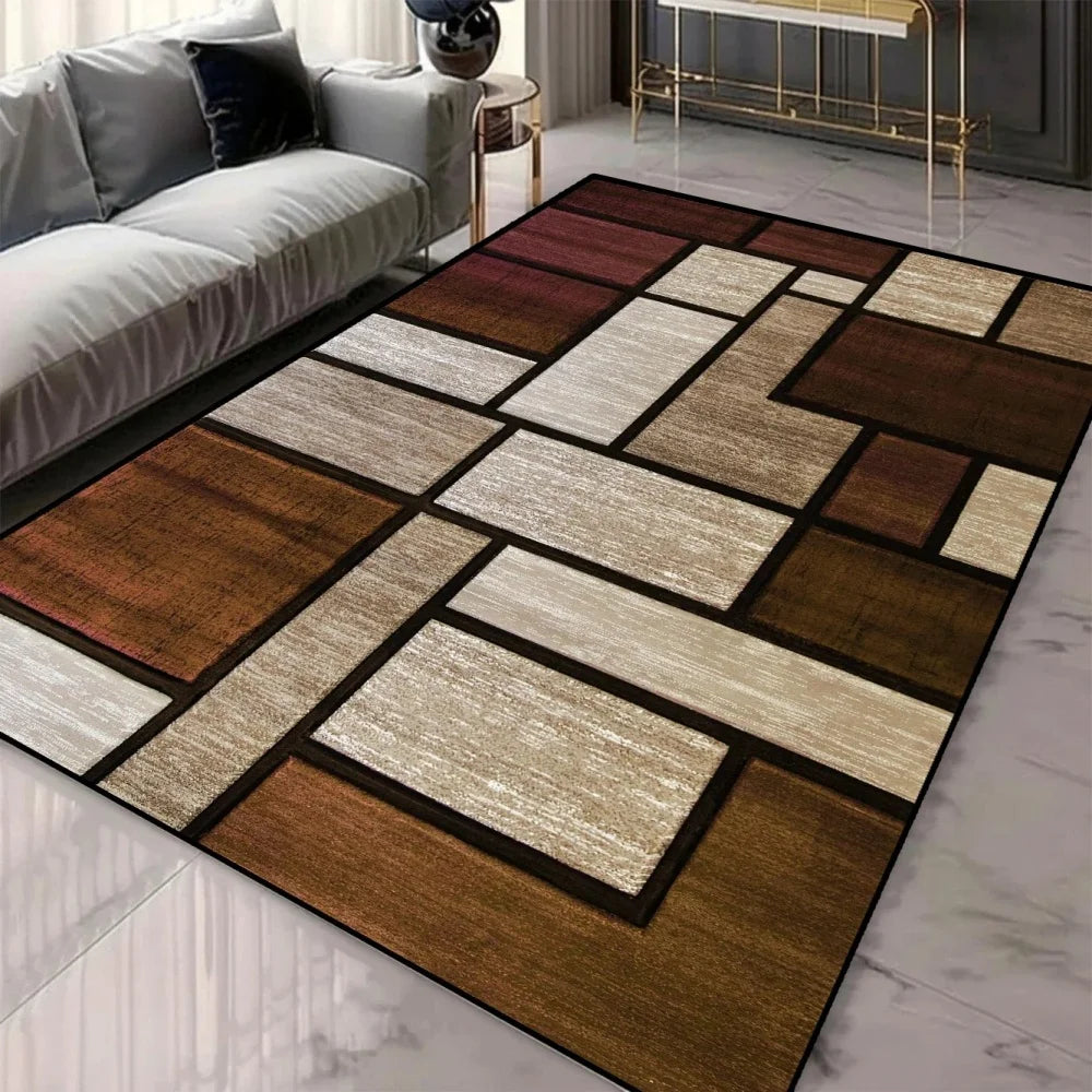 Gray Geometric Block Pattern Area Rug – Non-Slip Modern Minimalist Mat for Living Room & Bedroom, 6 Colors & 5 Sizes