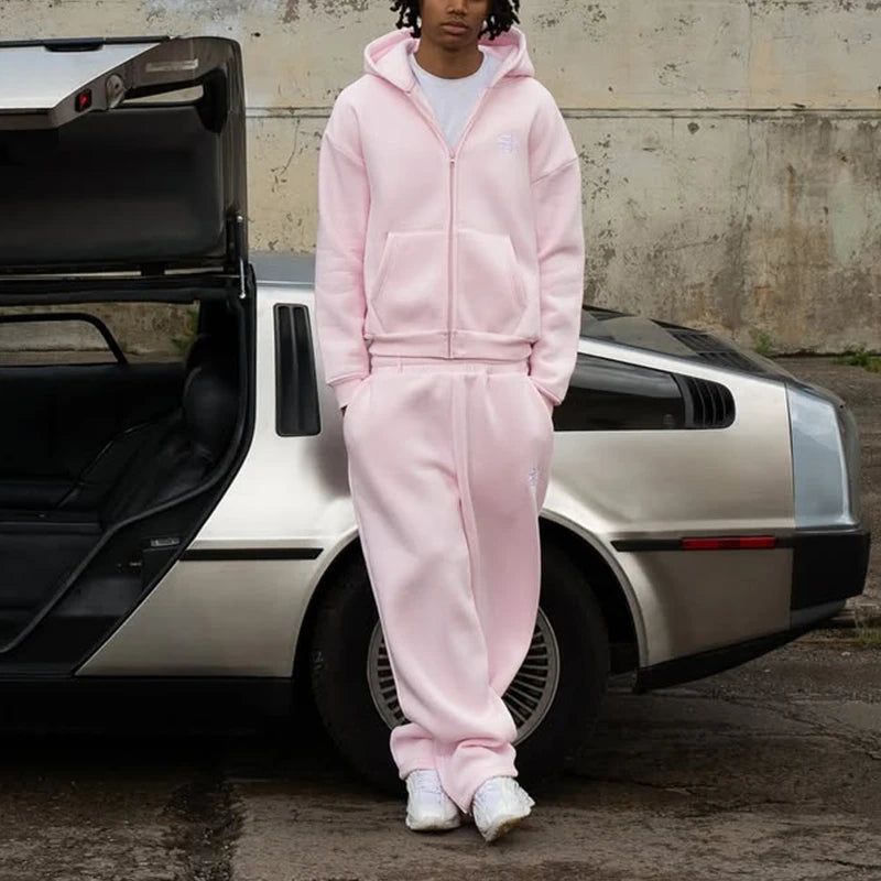 Men's Solid Color Oversized Hoodie & Sweatpants Set – Loose Pullover Street Fashion