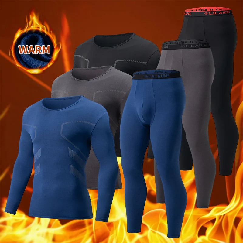 Men's Printed Thermal Underwear Set – 2-Piece Round Neck Sports Suit