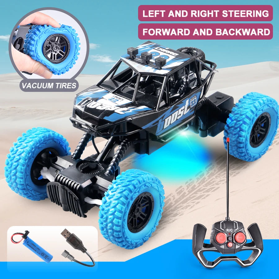 RC Car with Colorful Flashing Lights & Rubber Wheels – Off-Road Climbing Toy for Kids