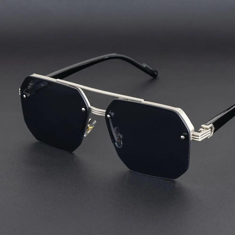 Men's Square Half-Frame Metal Sunglasses – UV400 Photochromic Retro Fashion Eyewear, 5 Lens Colors