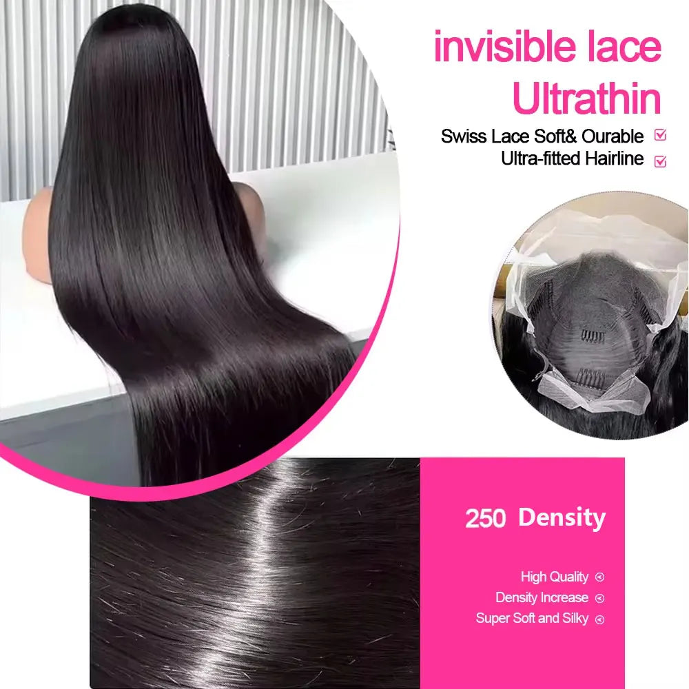 250 Density Bone Straight Lace Front Wig | Glueless 13x4 13x6 5x5 HD Transparent Lace Brazilian Human Hair