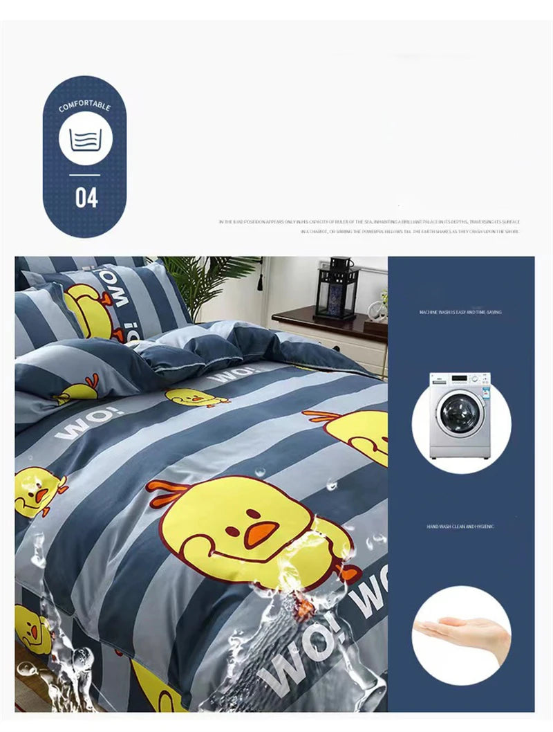 Cartoon Print Duvet Cover Set – Skin-Friendly 400TC Polyester, 3-Piece with 2 Pillowcases, 20 Designs & 4 Sizes