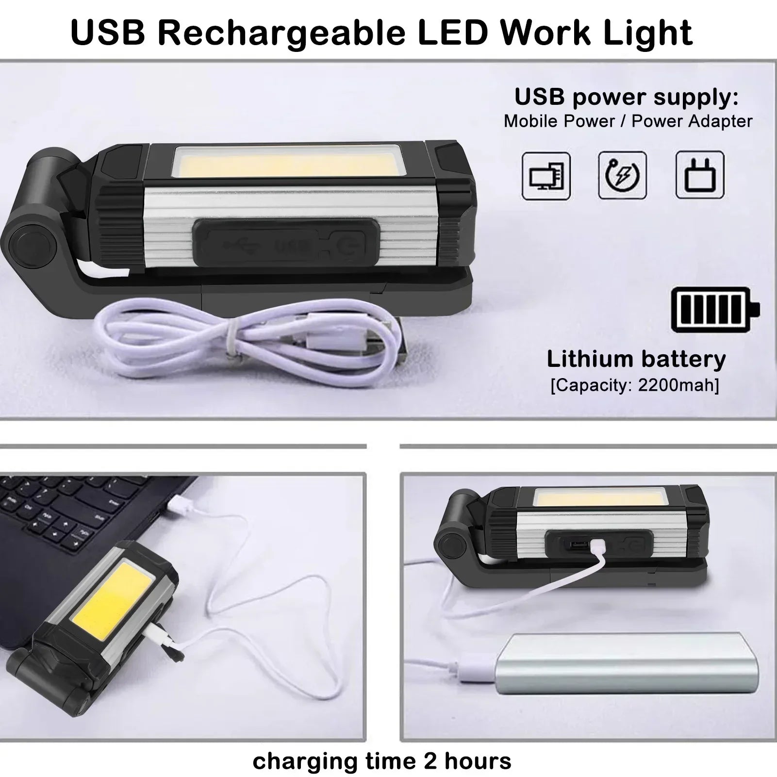ESMARTER K011 XPE+COB Work Light – 600 Lumen, 5 Modes, Power Bank Function, IP64, USB Rechargeable