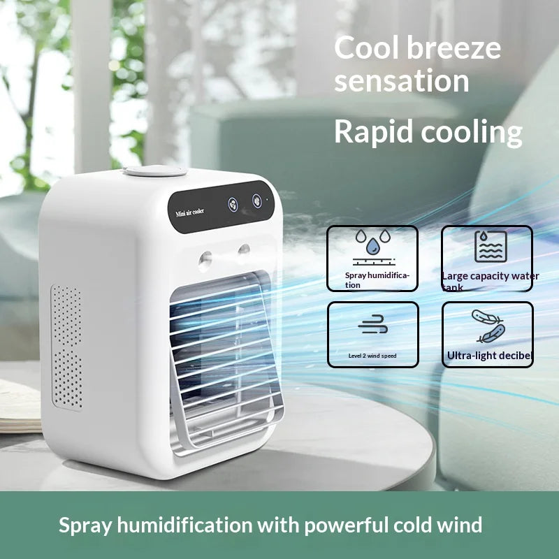 Portable Spray Air Cooler — Desktop Evaporative Humidifier Fan & Mobile Air Conditioner for Home & Dorm