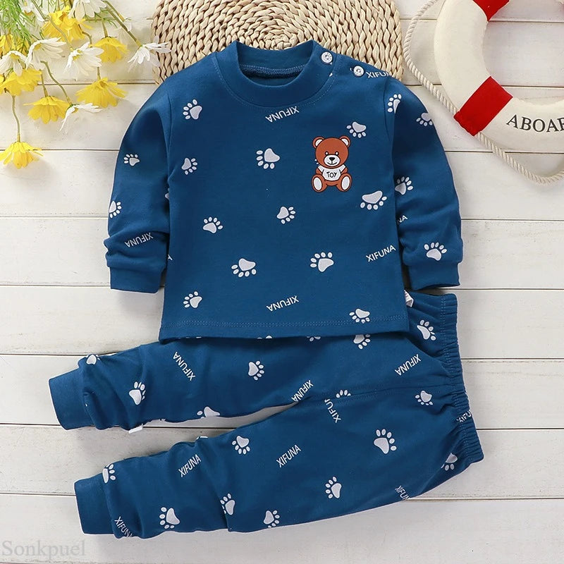 Kids' Cotton Long Sleeve Pajamas Set | Boys & Girls Spring Autumn Home Clothing Sleepwear