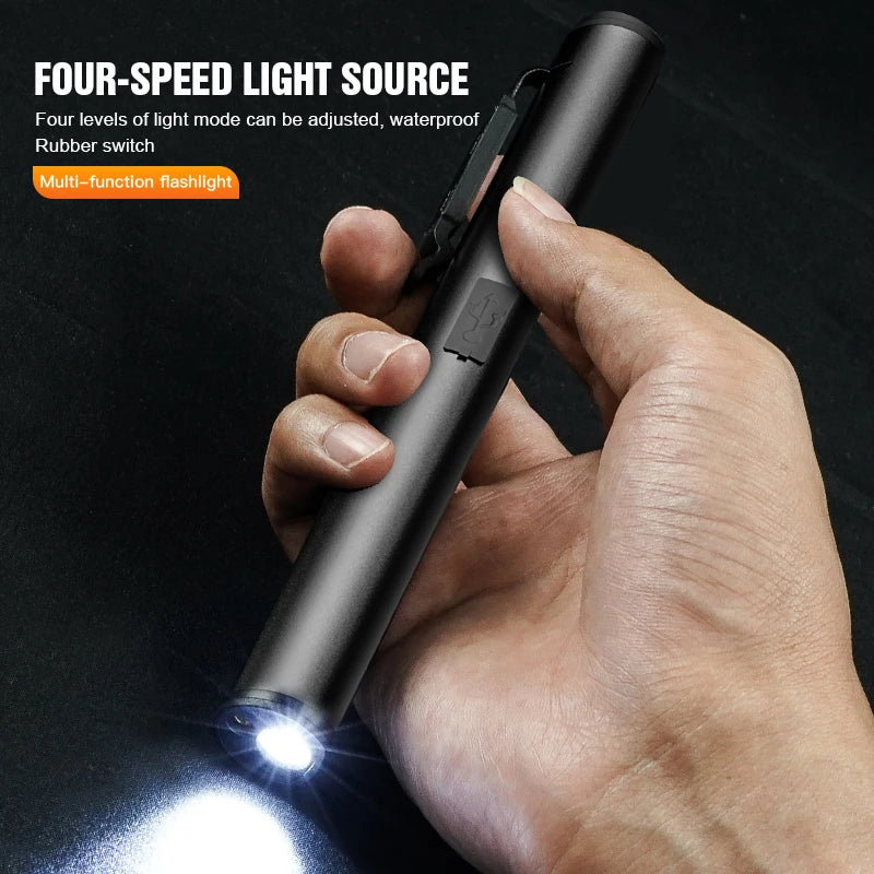 4-in-1 Rechargeable Pen Flashlight – UV, LED, COB & Red Laser with Magnetic Base for Work & EDC
