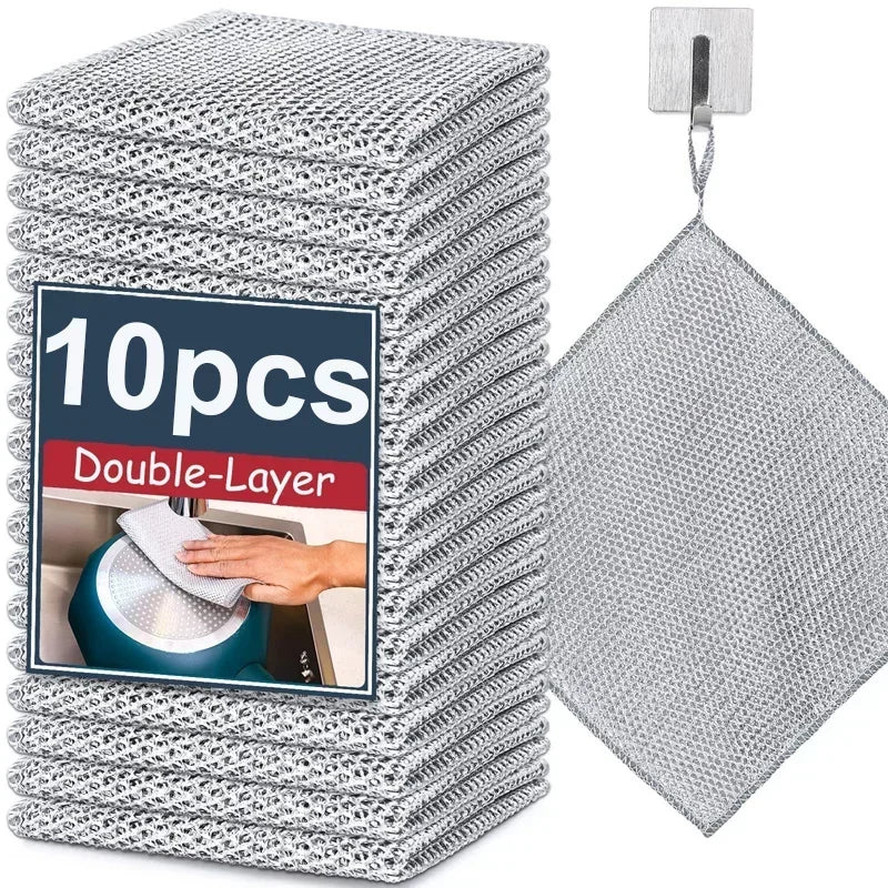 Scrub Smarter. Clean Deeper. — Wire Dishcloth Scrubber & Scouring Pads | Double/Single Layer, Scratch-Free, Machine Washable, 2/5/10pcs