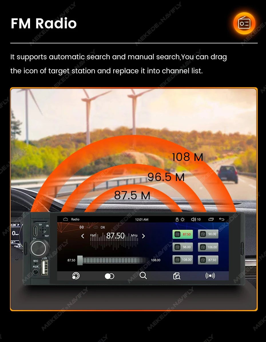 1-DIN 6.86" Car Radio MP5 Player – Wireless CarPlay & Android Auto, FM, Bluetooth, TF, AUX | Universal Fit
