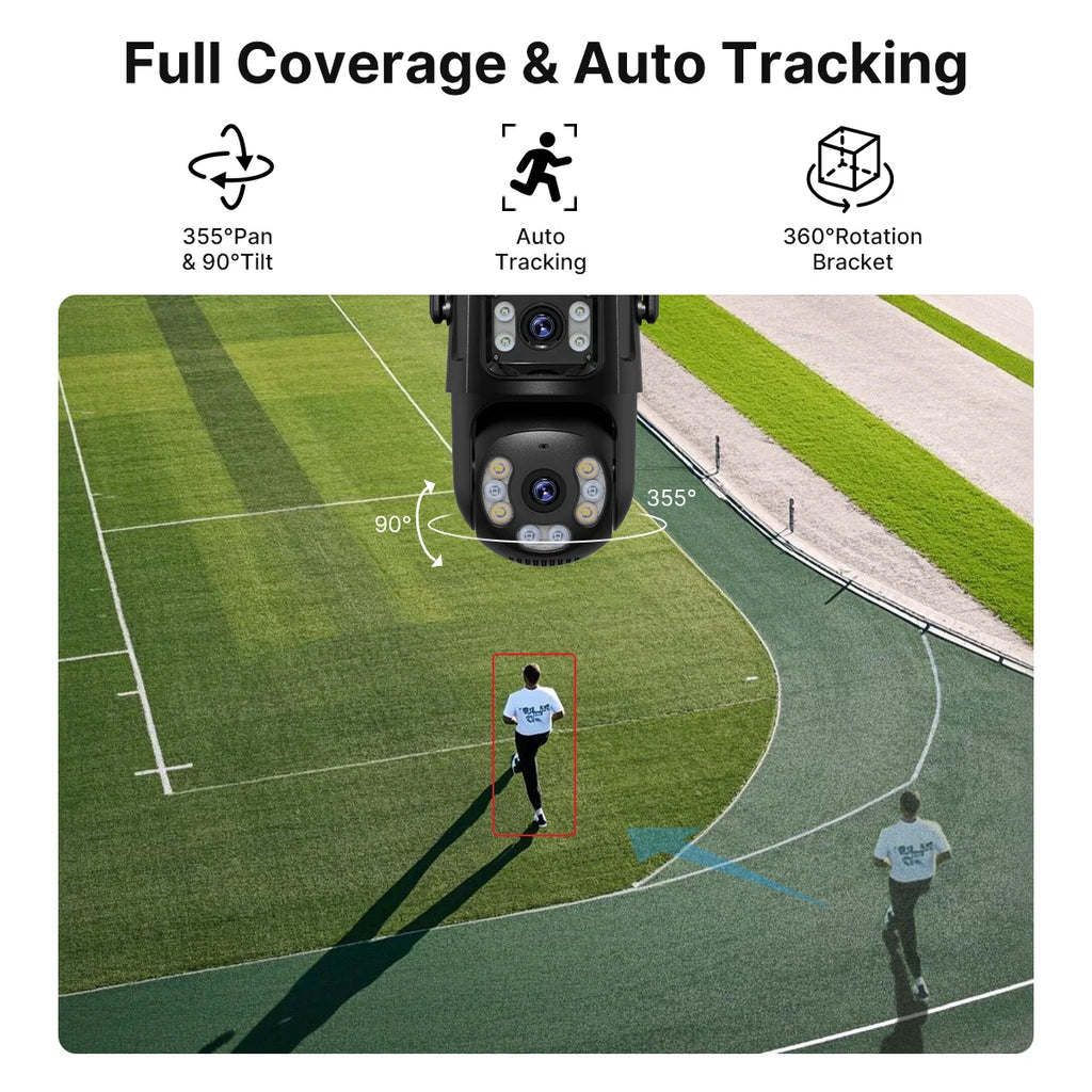 8MP Dual Lens WiFi PTZ Outdoor Security Camera – AI Auto Tracking, Color Night Vision, 2-Way Audio