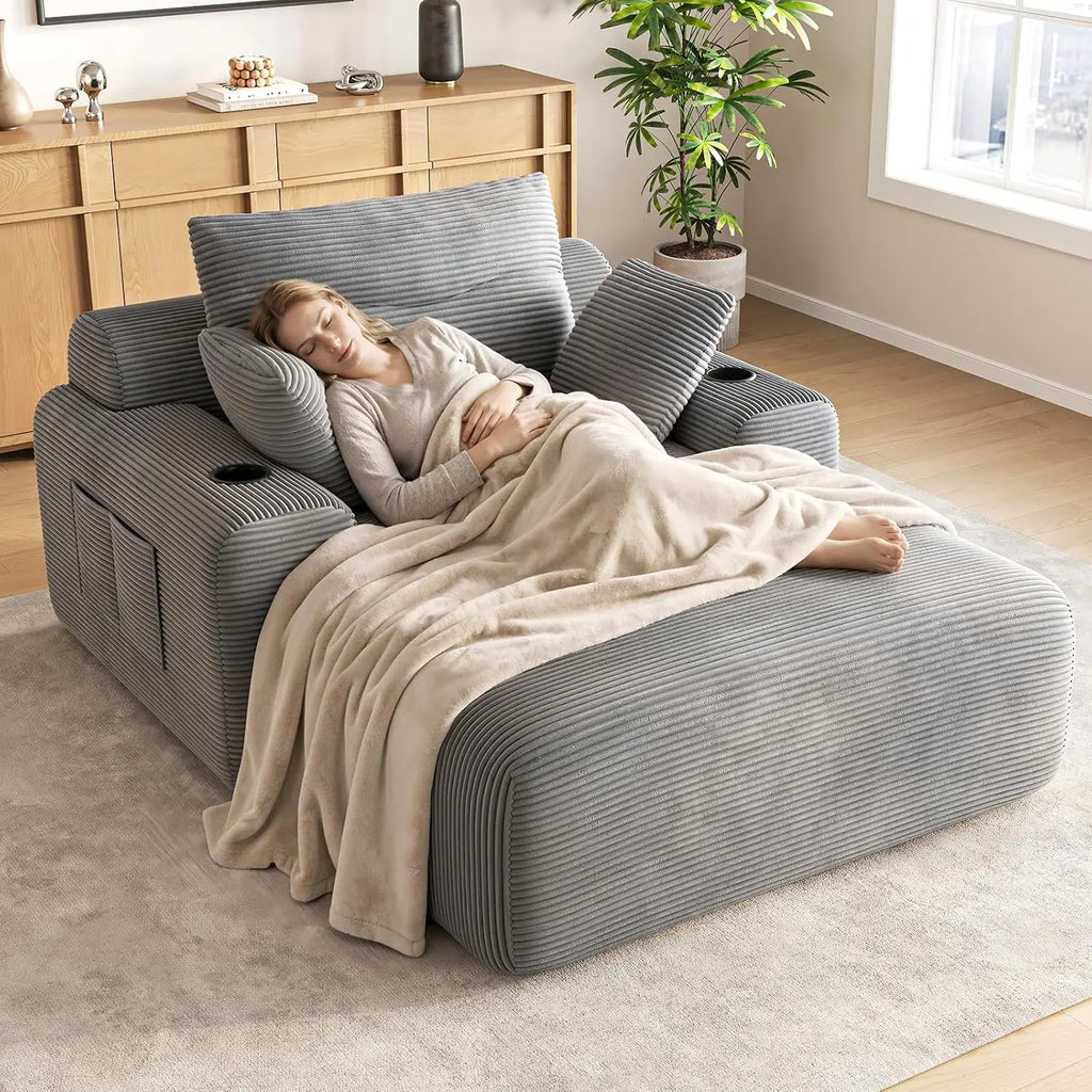 69-Inch Corduroy Boneless Chaise with Cup Holders