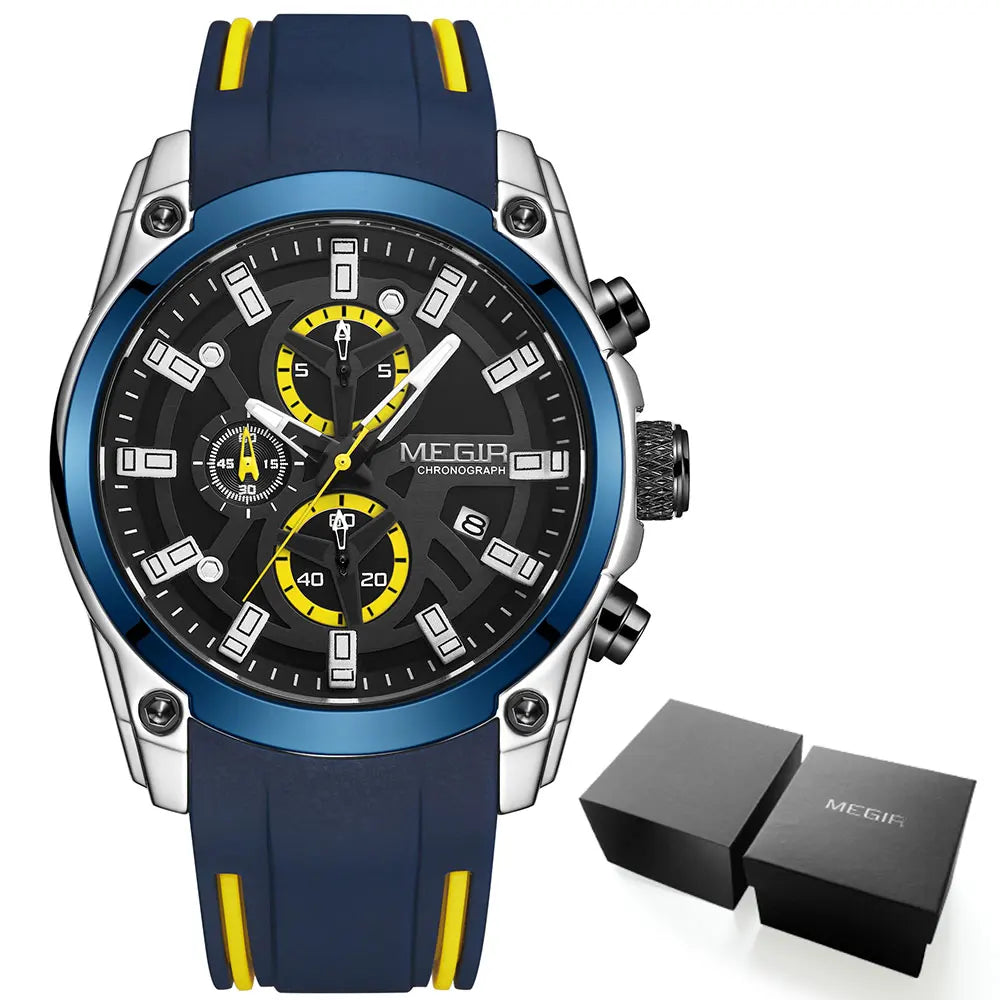 MEGIR Men's Military Sport Watch | Waterproof Luminous Blue Silicone Strap Luxury Wristwatch