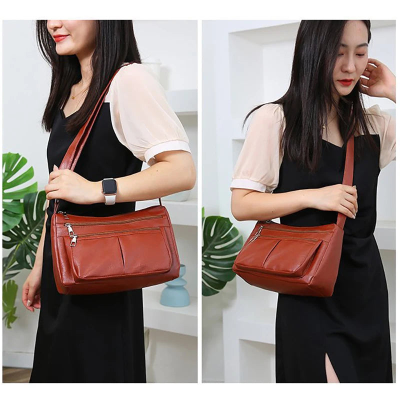 Korean Soft Leather Crossbody Shoulder Bag – Luxury Designer Tote for Women