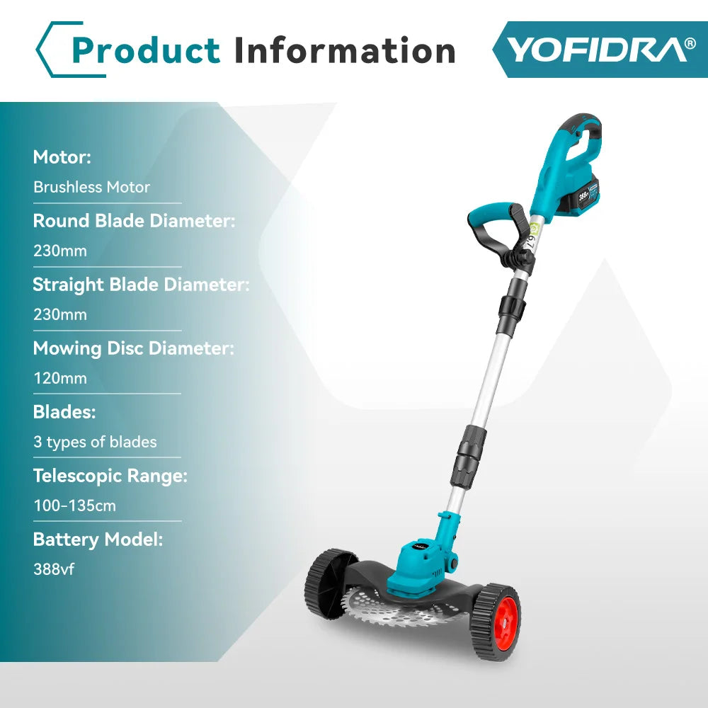YOFIDRA 9" Brushless Cordless Electric Lawn Mower