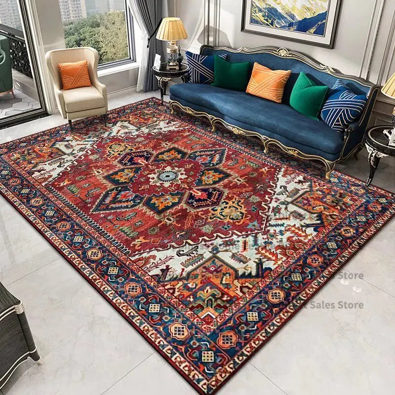 Retro Persian Ethnic Carpet – Vintage Non-Slip Large Rug for Living Room & Bedroom