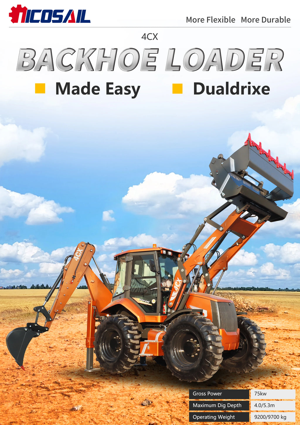 Nicosail 4-Ton 4x4 Backhoe Loader – Heavy Construction Mini Loader, Customizable