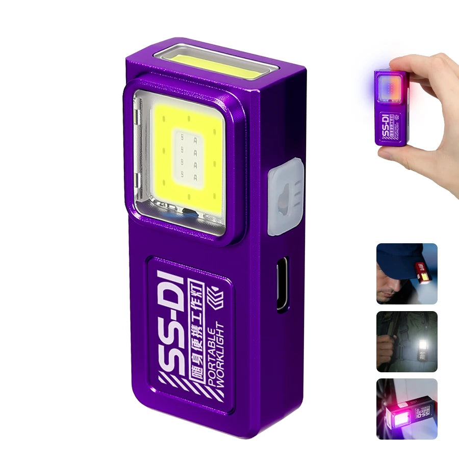 Heinast Mini COB+LED Keychain Flashlight – 6 Modes, Type-C Rechargeable, Magnetic Base, Clip, 32g EDC