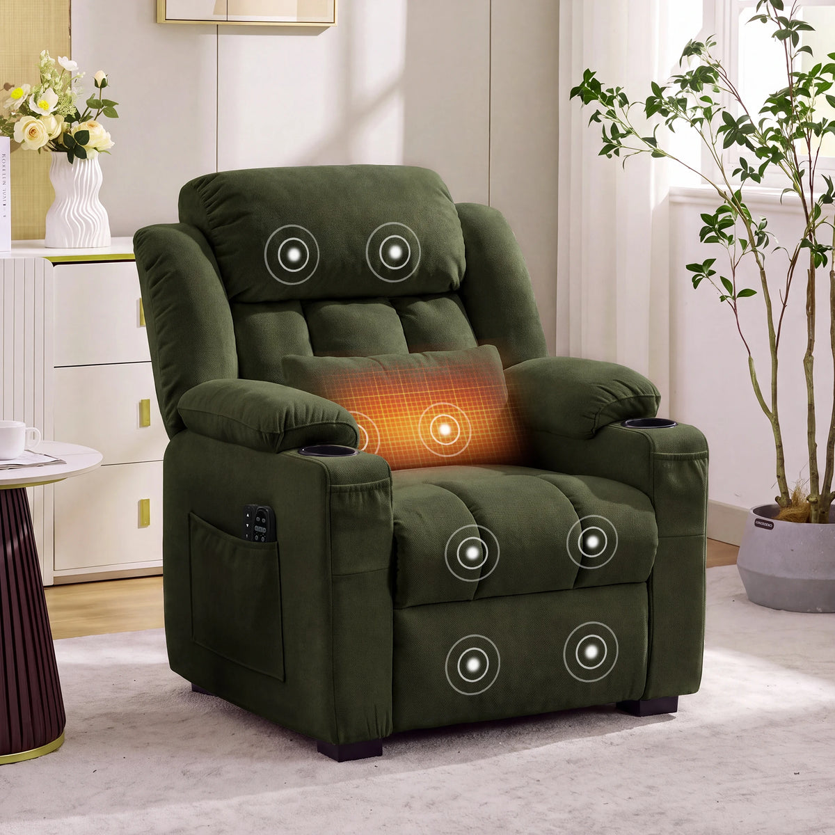 Power Recliner with Heat, Massage & 22-Inch Seat