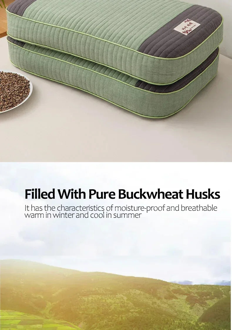 Buckwheat Pillow – Traditional Sobakawa Organic Cotton Standard Size, Cool Sleep Support