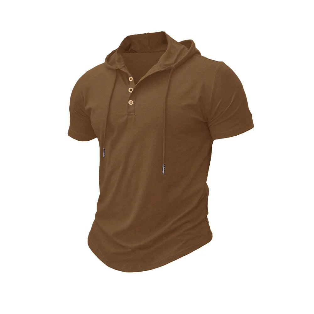 Men's Hooded Short-Sleeve Gym T-Shirt — Athletic Training Tee with Hood