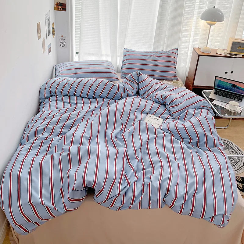 Red & Blue Striped Duvet Cover Set – Washed Cotton Bedding, 3 or 4 Piece, Twin to King